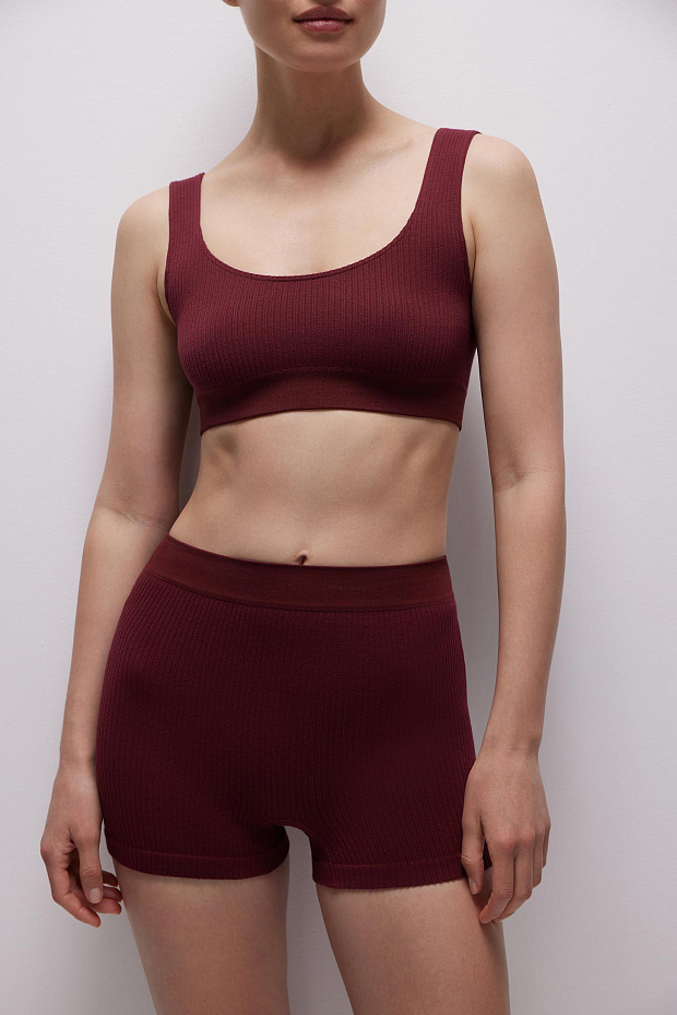 High waist ribbed shorts BURGUNDY – фото № 2
