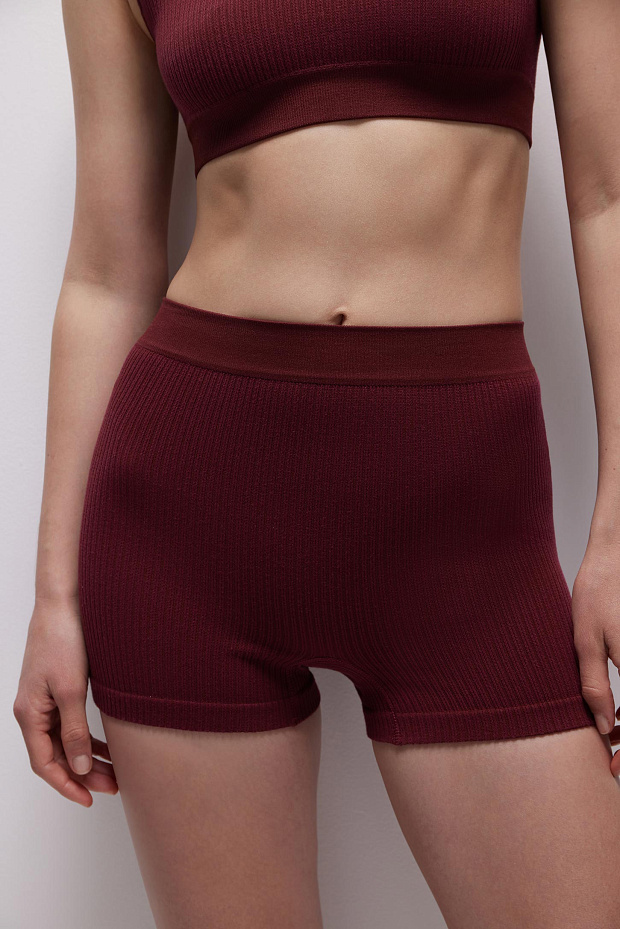 High waist ribbed shorts BURGUNDY – фото № 3